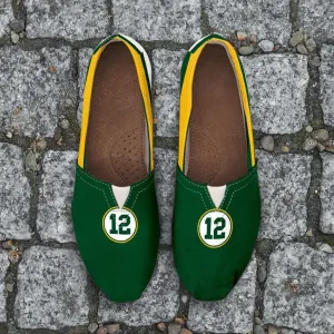 #12 Green Bay Fan Casual Canvas Slip on Shoes Women's Flats