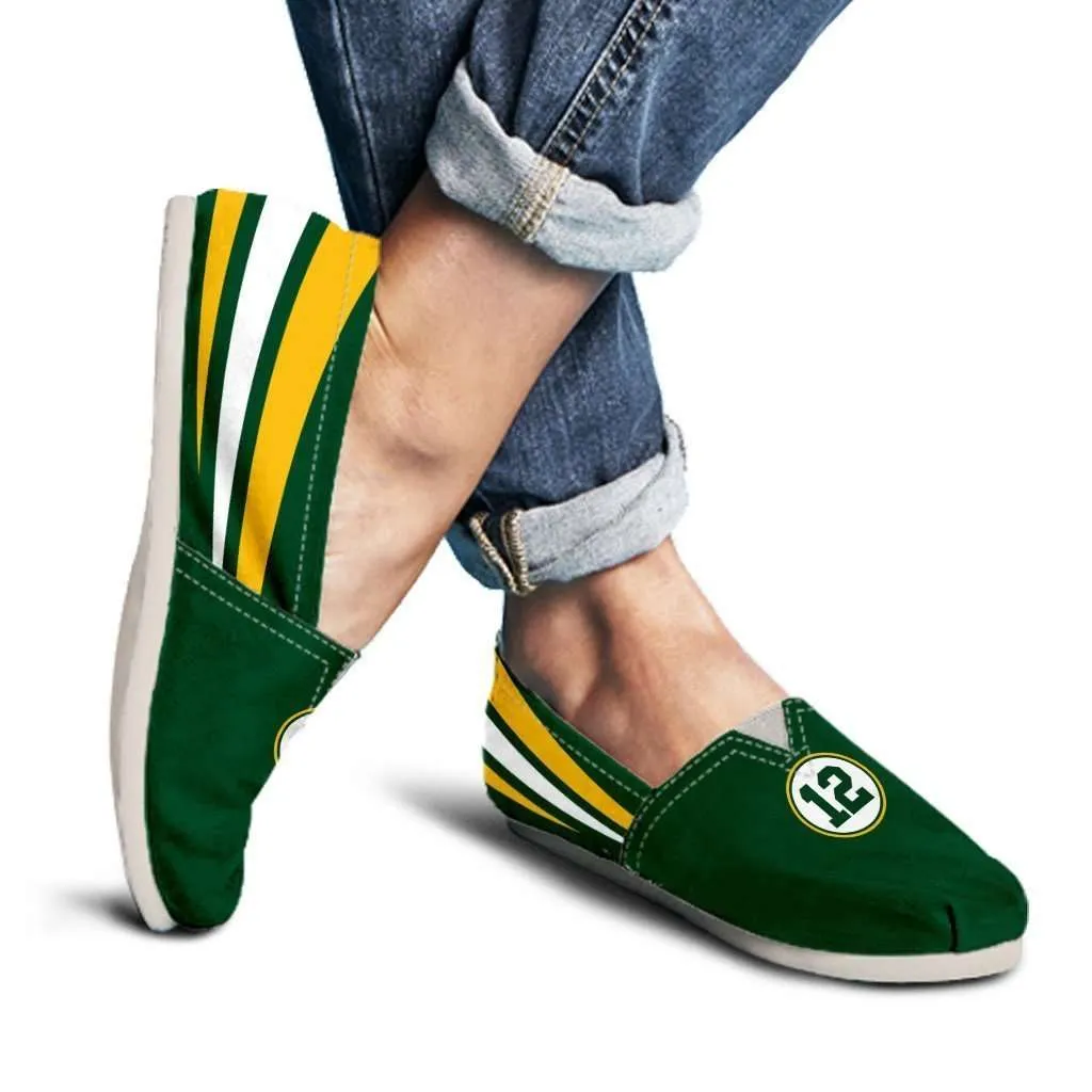 #12 Green Bay Fan Casual Canvas Slip on Shoes Women's Flats
