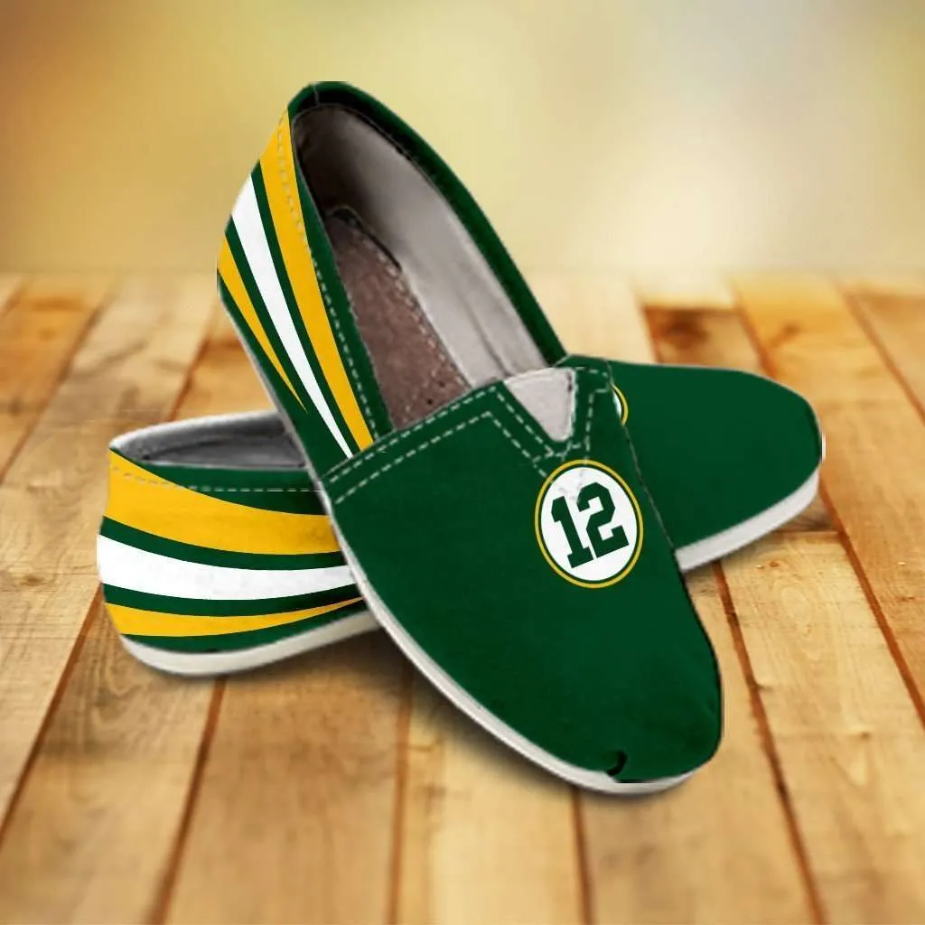 #12 Green Bay Fan Casual Canvas Slip on Shoes Women's Flats