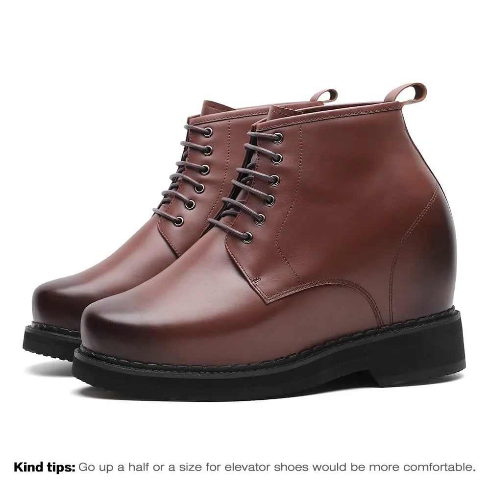 15CM / 5.9 Inches Taller - CMR CHAMARIPA Men Taller Shoes Dark Brown Men's Elevator Shoes Leather Business Casual Shoes