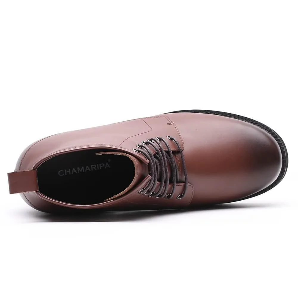 15CM / 5.9 Inches Taller - CMR CHAMARIPA Men Taller Shoes Dark Brown Men's Elevator Shoes Leather Business Casual Shoes