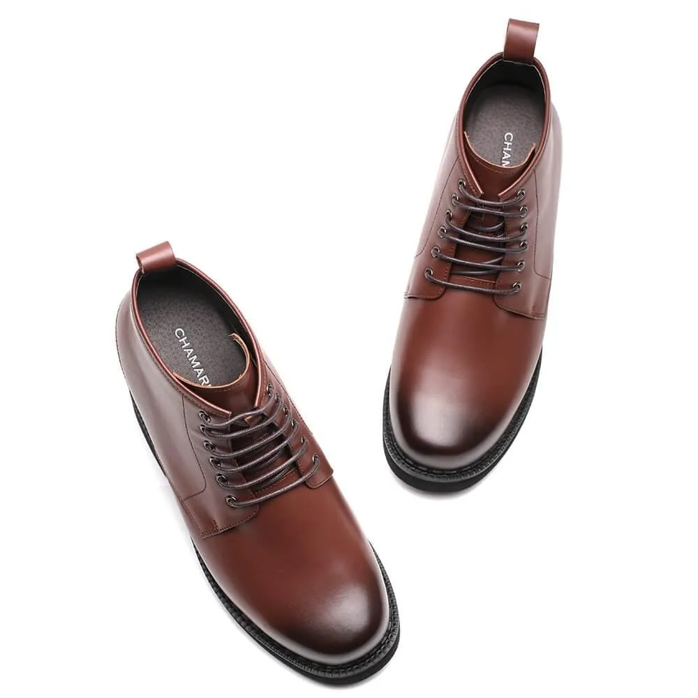 15CM / 5.9 Inches Taller - CMR CHAMARIPA Men Taller Shoes Dark Brown Men's Elevator Shoes Leather Business Casual Shoes