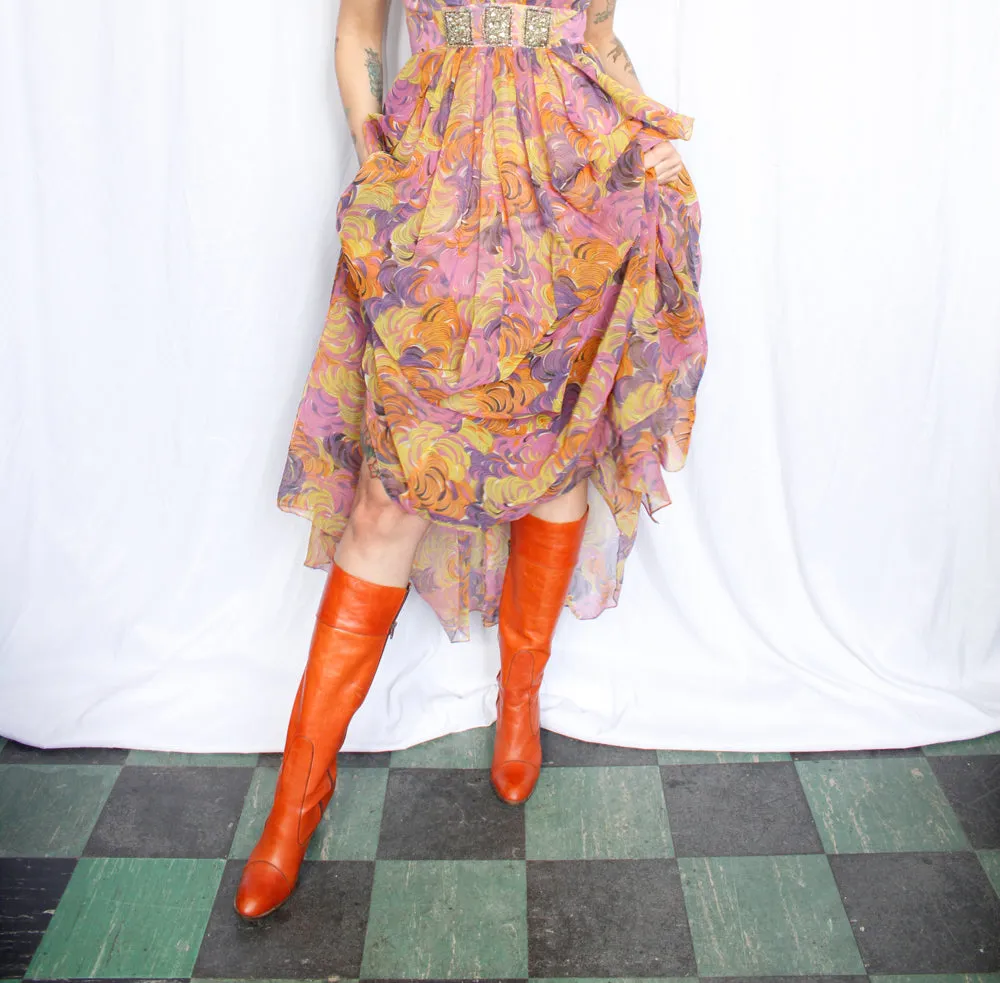 1970s Orange Leather Tall Leather YSL Boots - 8.5M