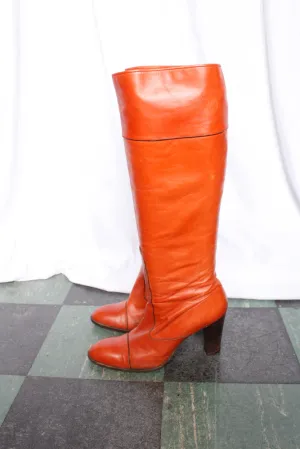 1970s Orange Leather Tall Leather YSL Boots - 8.5M