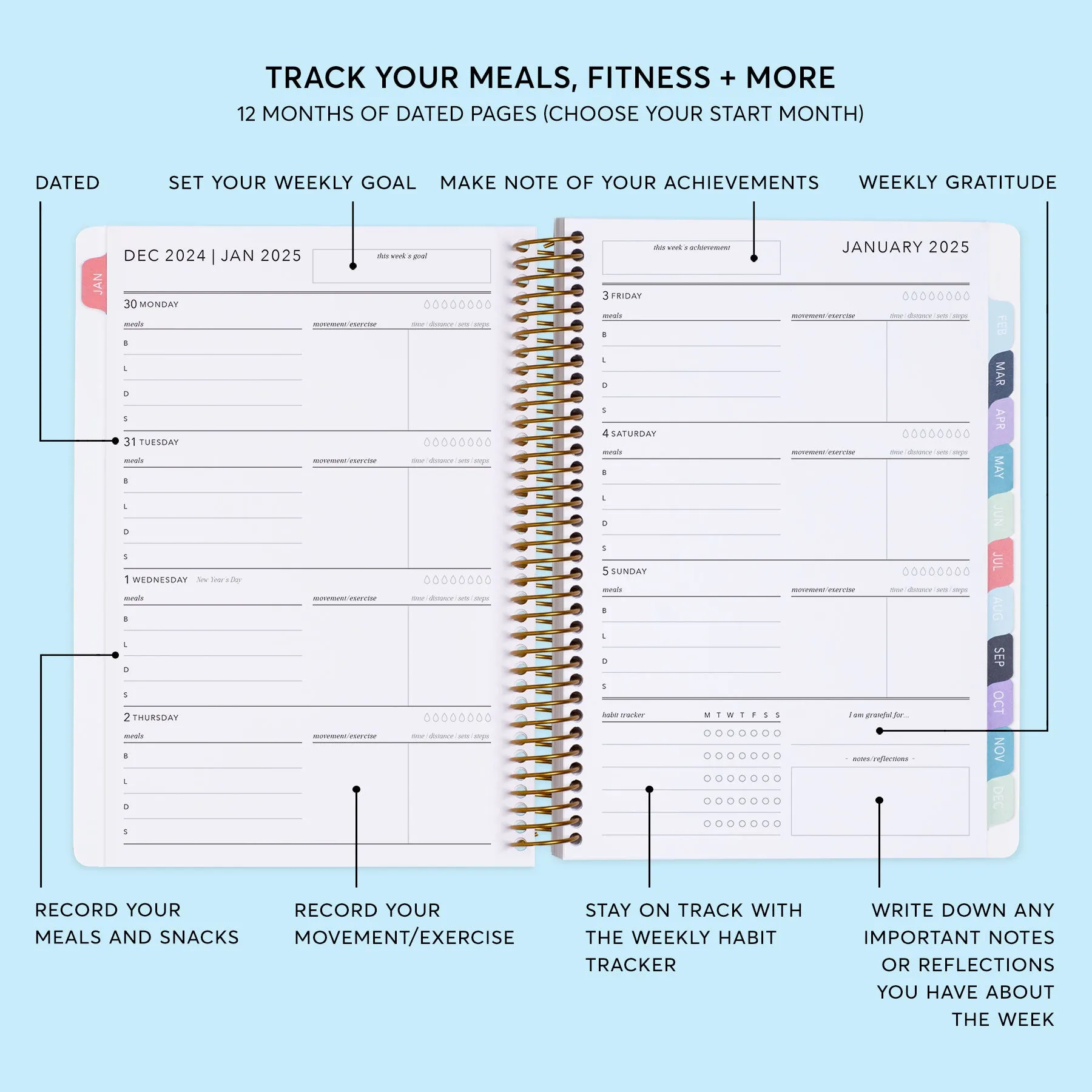 6x9 Fitness Planner - Colorful Florals Pink