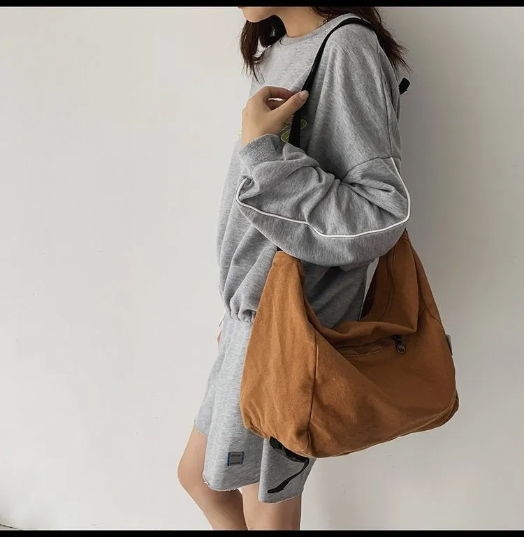 Amozae-Back To School Gifts Washed Large Canvas Crossbody Bag