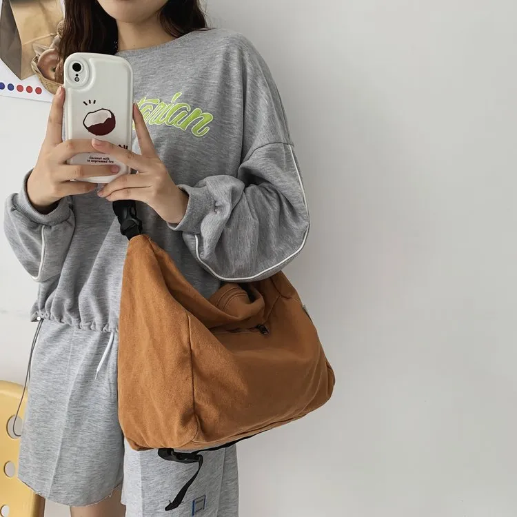 Amozae-Back To School Gifts Washed Large Canvas Crossbody Bag
