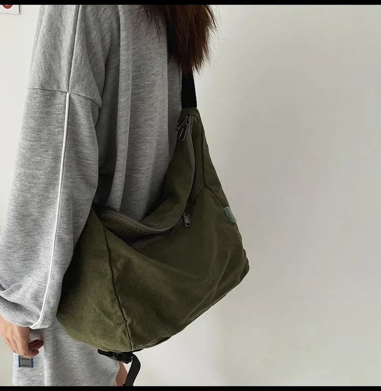 Amozae-Back To School Gifts Washed Large Canvas Crossbody Bag