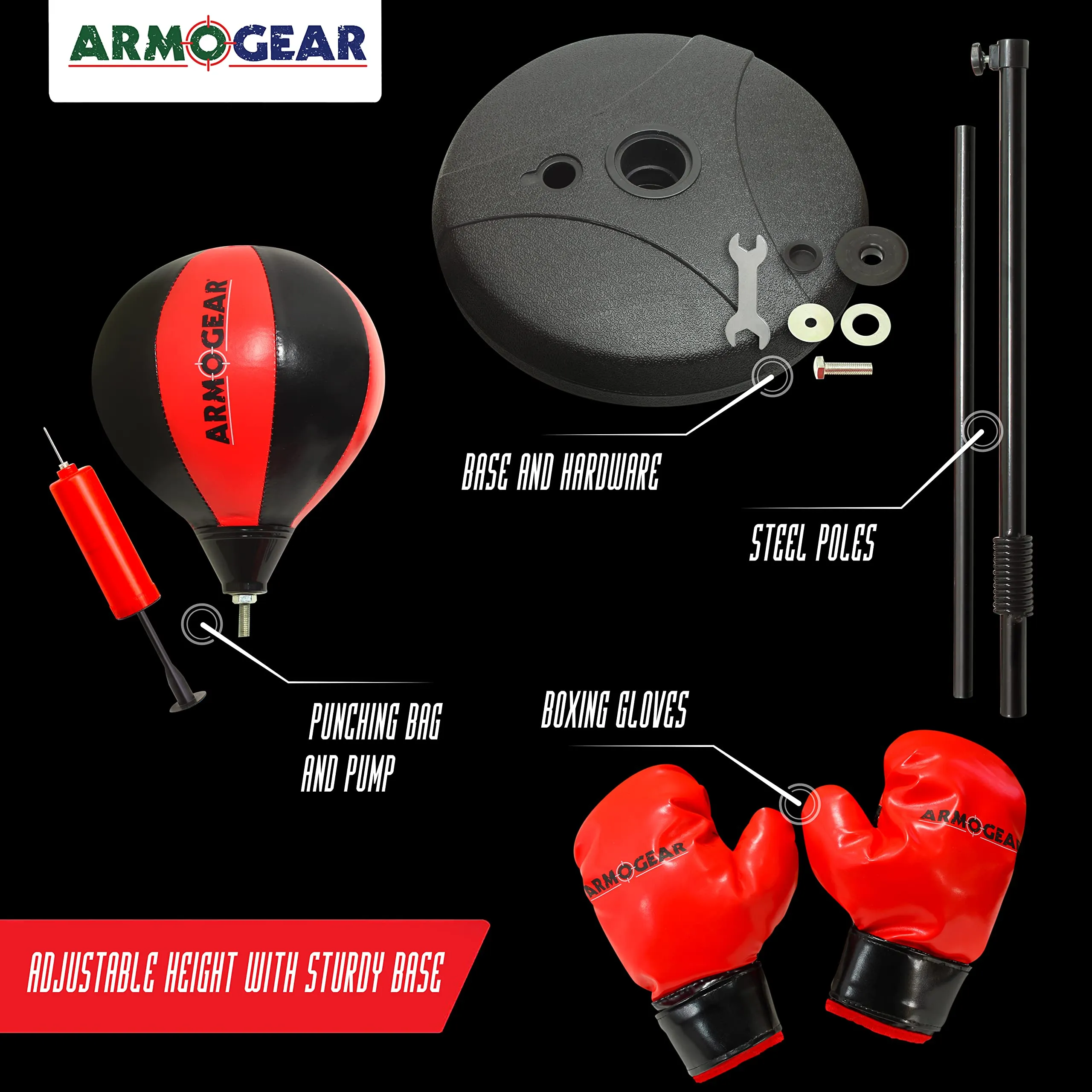 ArmoGear Punching Bag for Kids | Kids Punching Bag with Stand | Boxing Gloves & Hand Pump