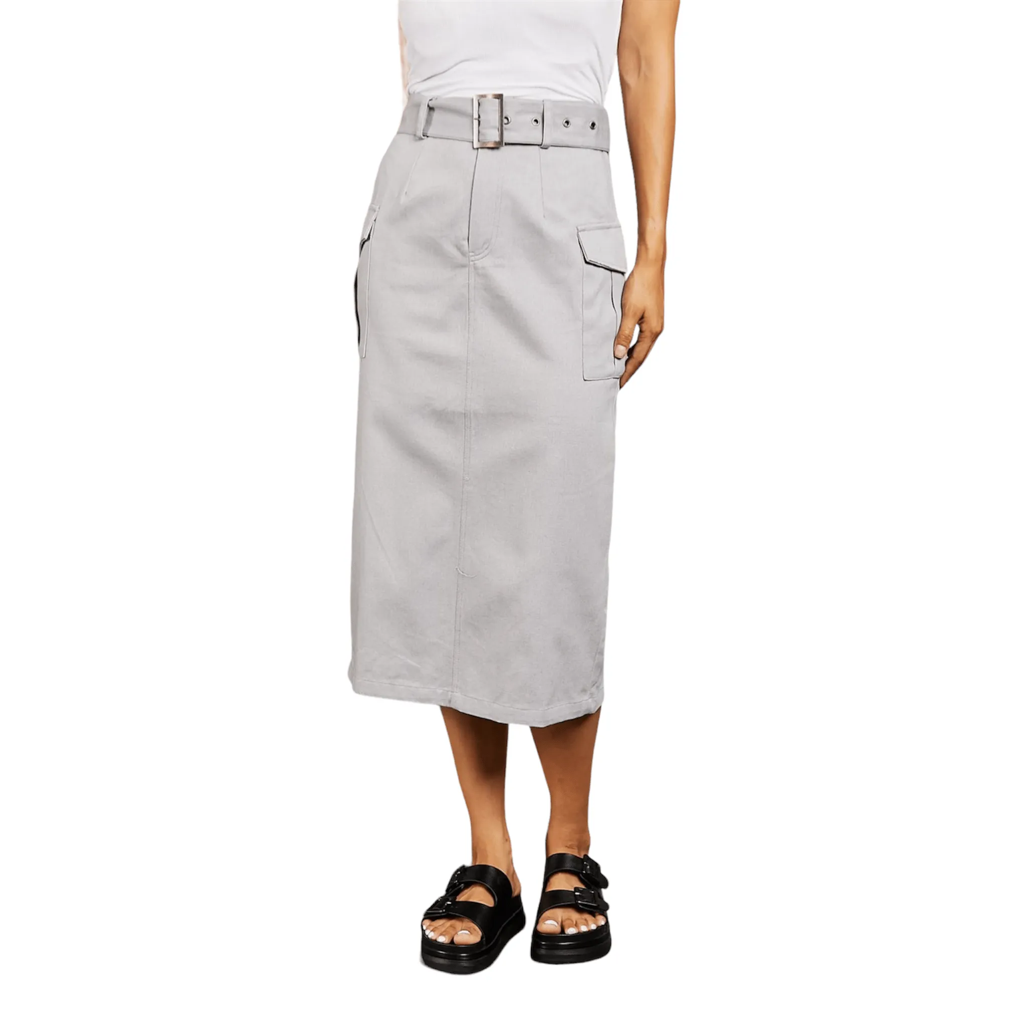 Athena's Graceful Gray Midi Skirt