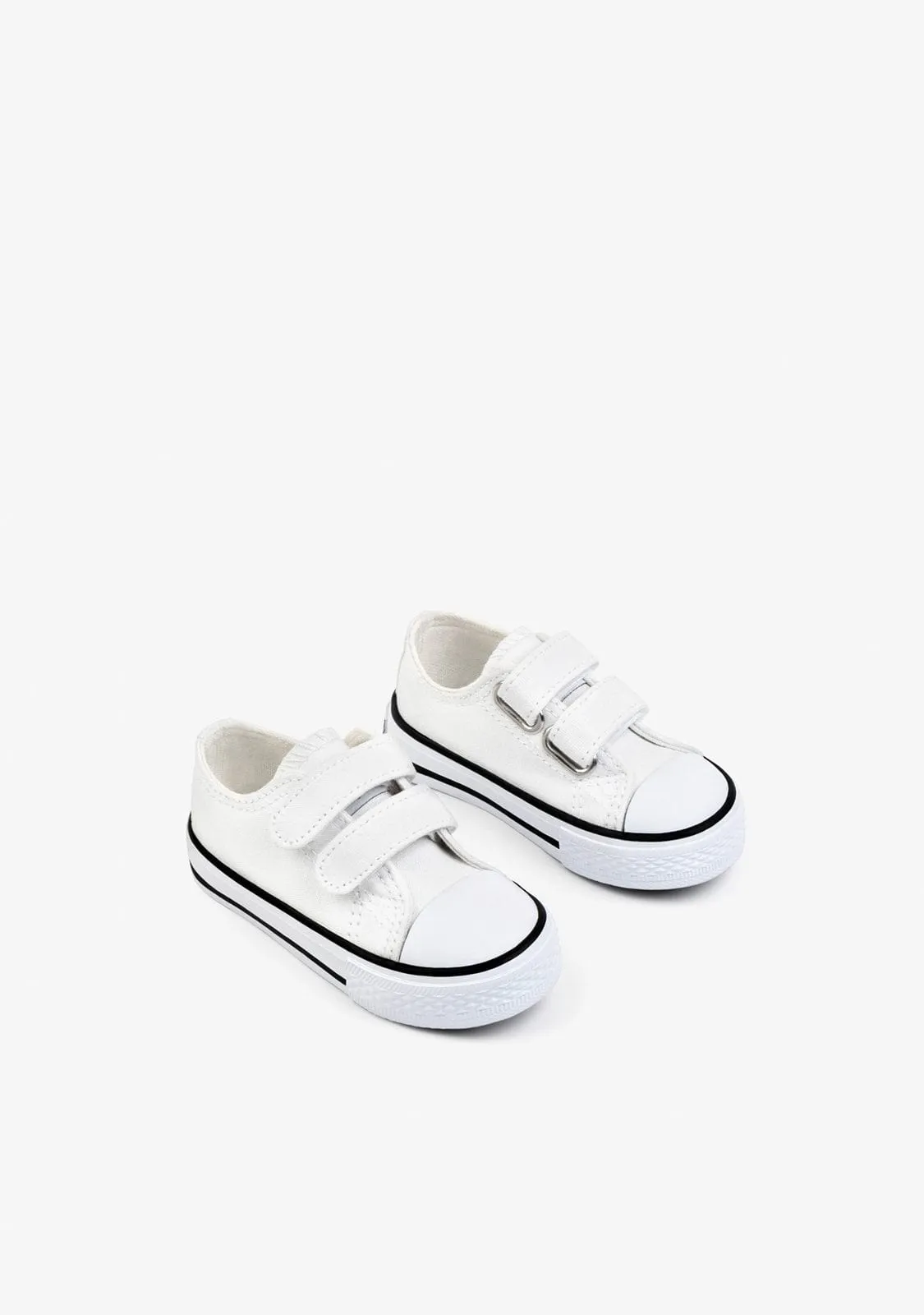 Baby's White Adherent Strips Sneakers Canvas