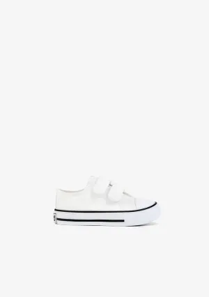 Baby's White Adherent Strips Sneakers Canvas