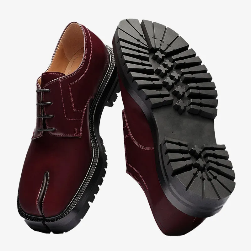 Brownish-Red Leather Derby Shoes Unisex