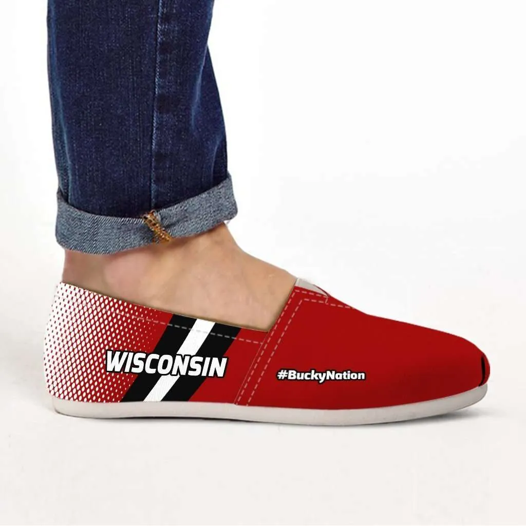 #BuckyNation Wisconsin Fan Casual Canvas Slip on Shoes Women's Flats