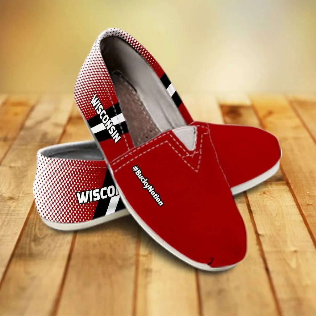 #BuckyNation Wisconsin Fan Casual Canvas Slip on Shoes Women's Flats
