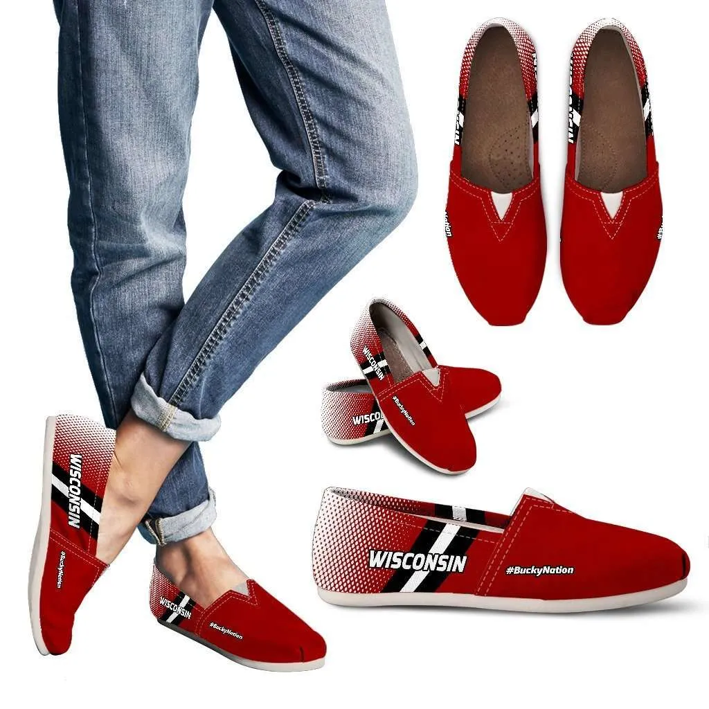 #BuckyNation Wisconsin Fan Casual Canvas Slip on Shoes Women's Flats
