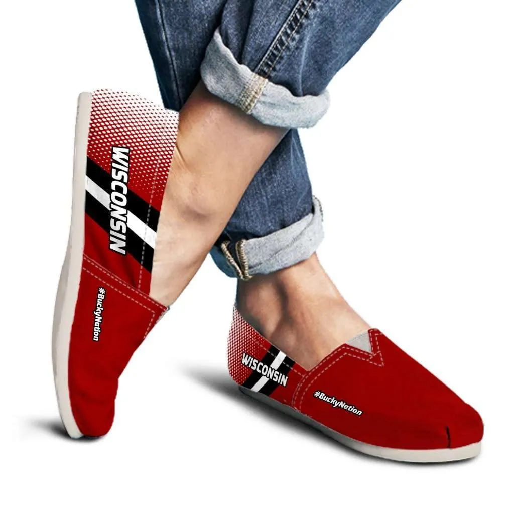 #BuckyNation Wisconsin Fan Casual Canvas Slip on Shoes Women's Flats
