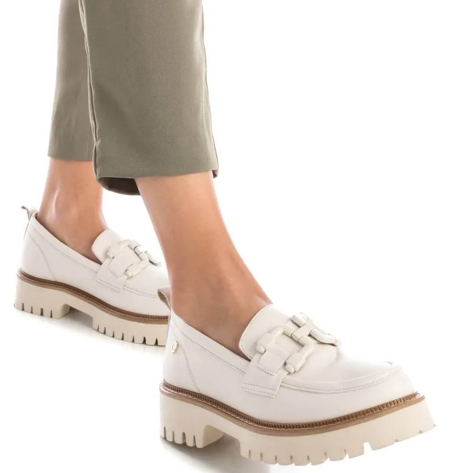 Carmela Cream Leather Cleated Sole Loafers