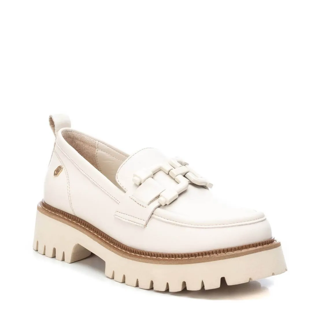 Carmela Cream Leather Cleated Sole Loafers