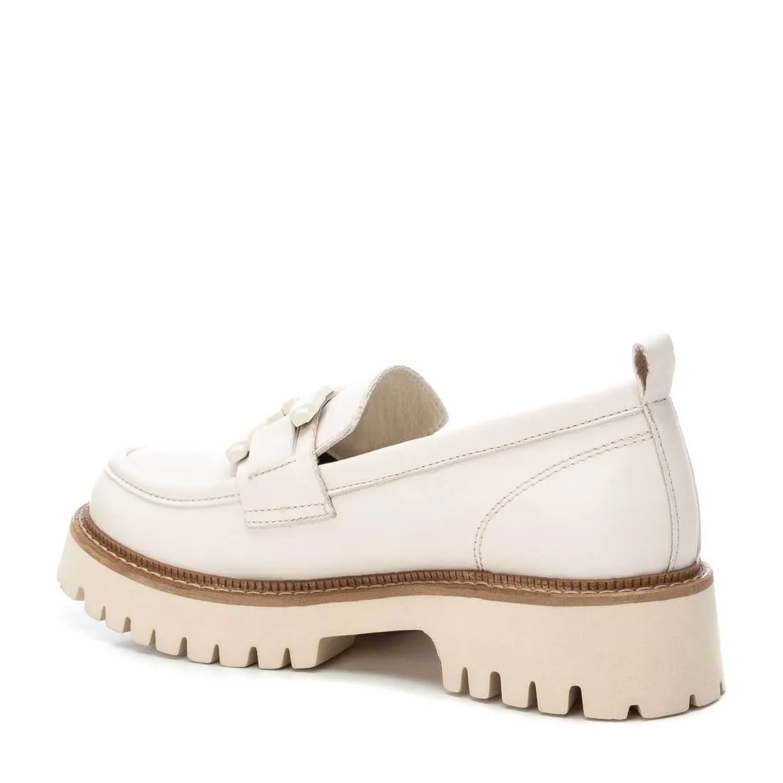 Carmela Cream Leather Cleated Sole Loafers