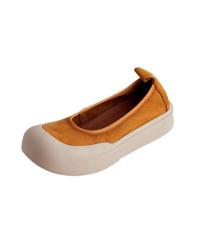 Comfy Yellow Cowhide Leather Women Splicing Flat Shoes LY7585