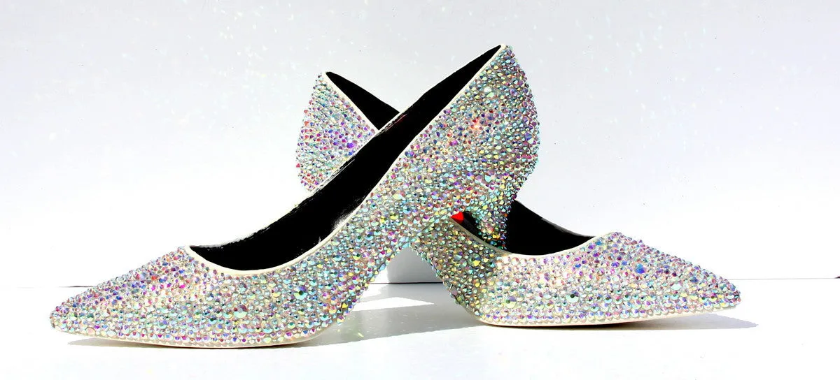 Crystal AB Kitten Heels: Low Heel Wedding Shoes