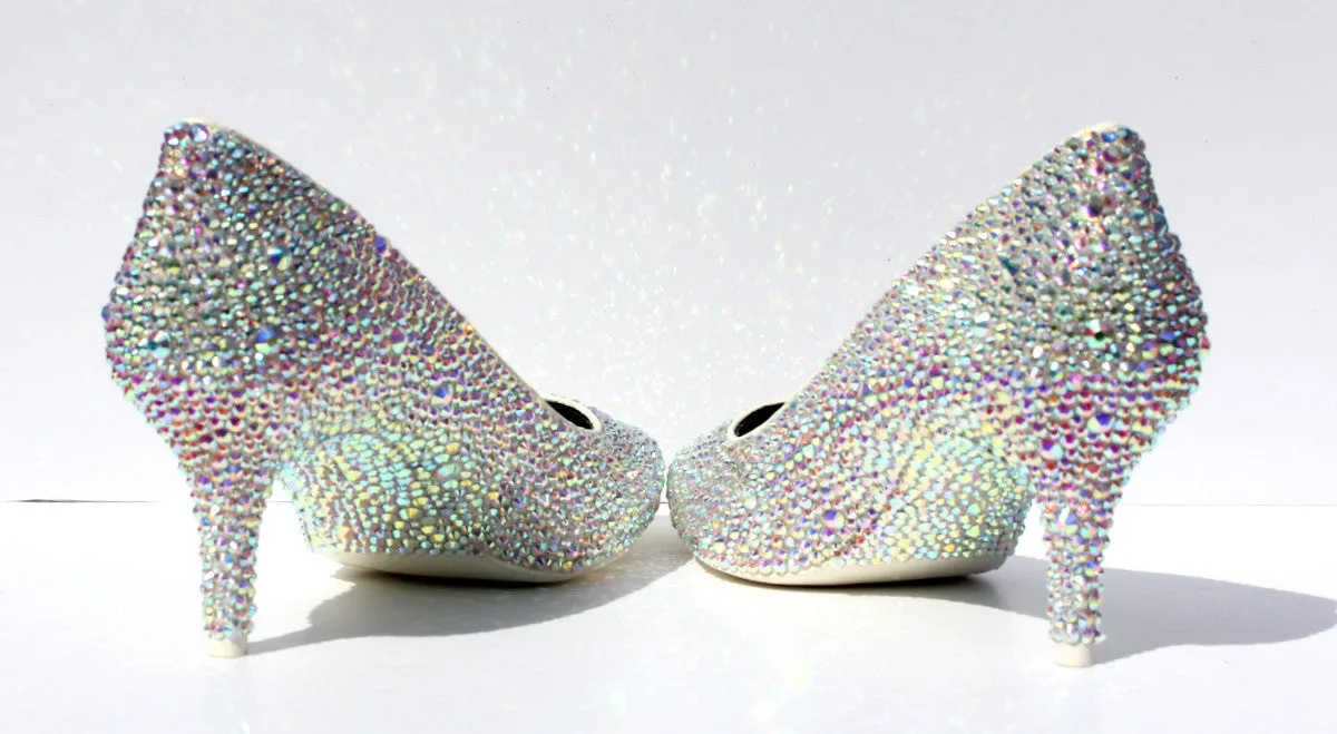 Crystal AB Kitten Heels: Low Heel Wedding Shoes