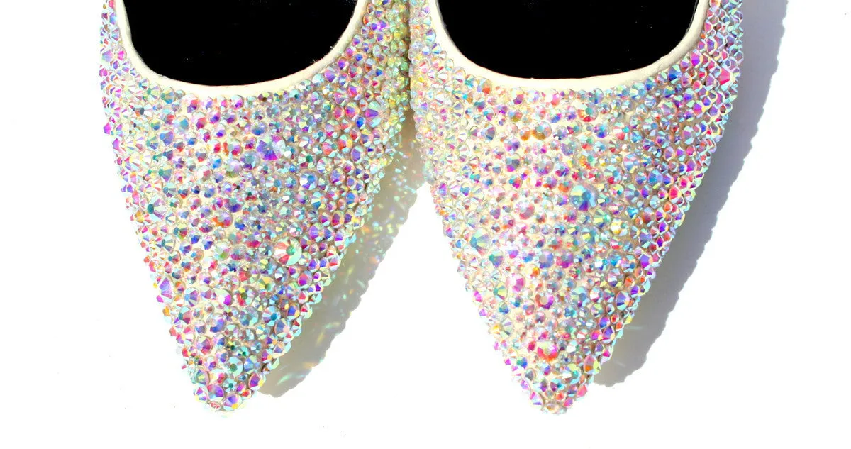 Crystal AB Kitten Heels: Low Heel Wedding Shoes
