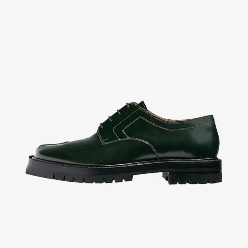 Dark Green Tabi Laced Brogue Shoes