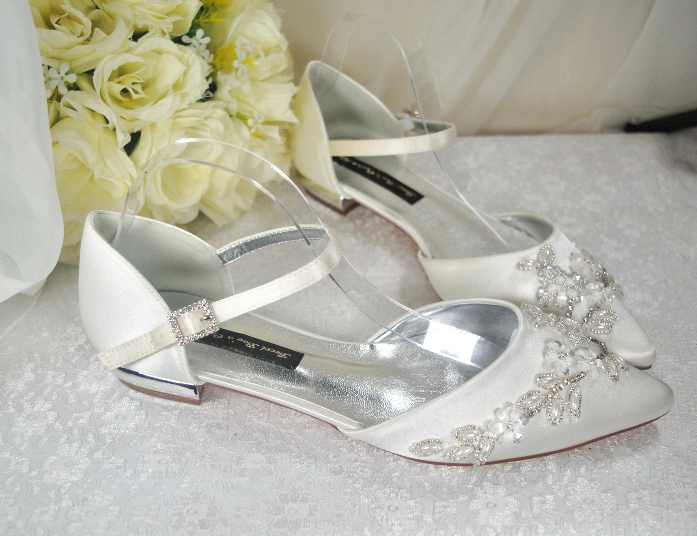 Flat Floral Beaded Bridal SandalsSize UK6/US8.5