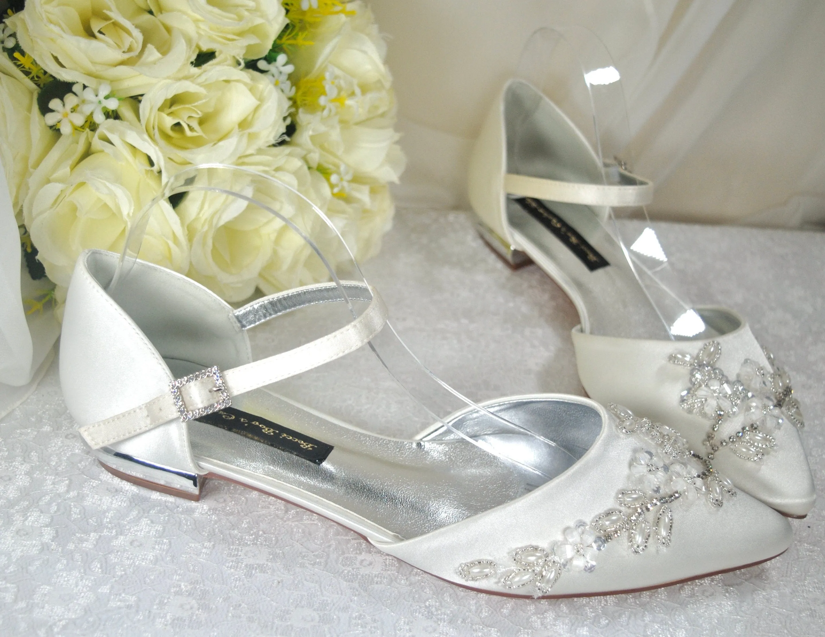 Flat Floral Beaded Bridal SandalsSize UK6/US8.5