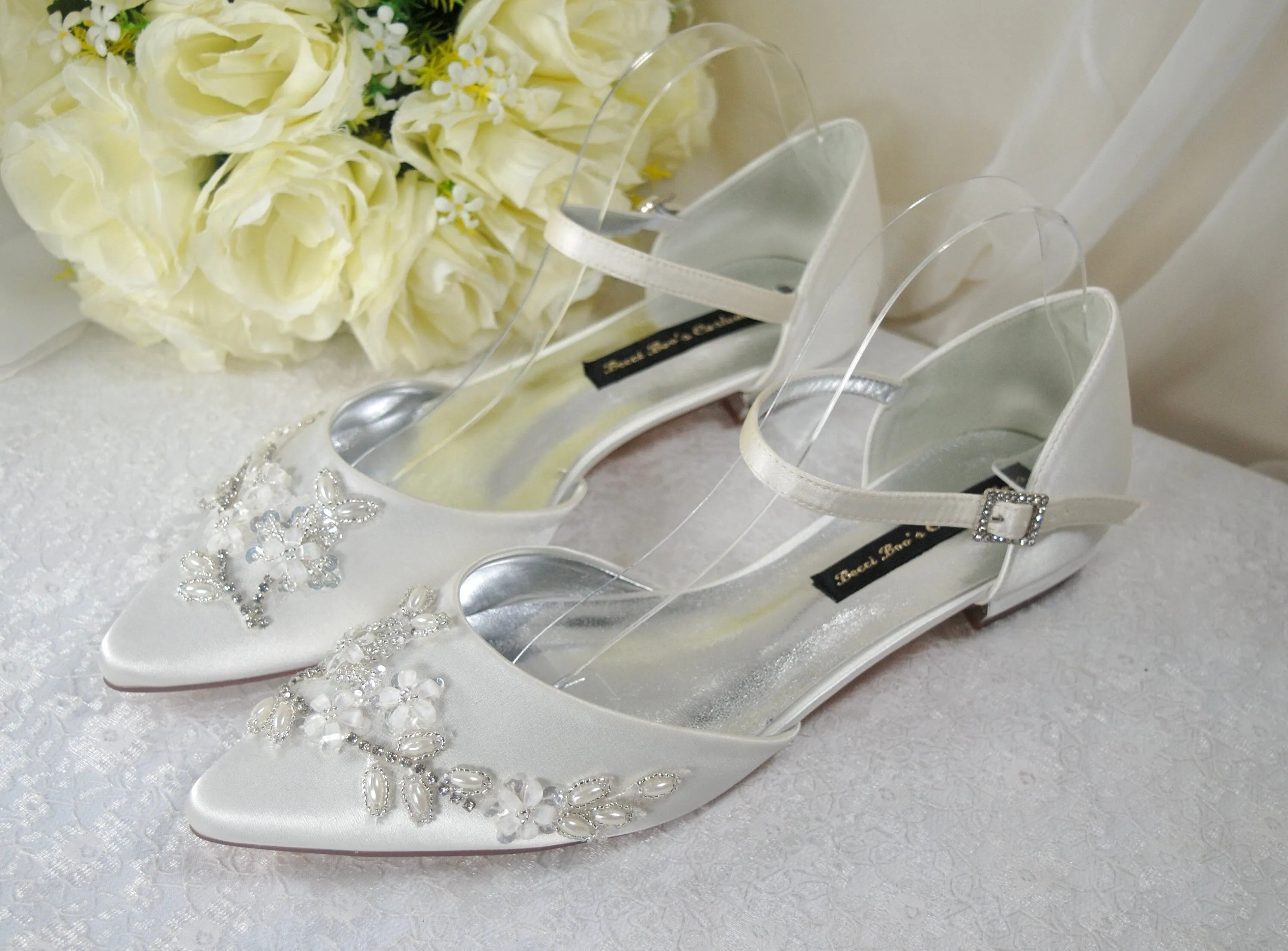 Flat Floral Beaded Bridal SandalsSize UK6/US8.5