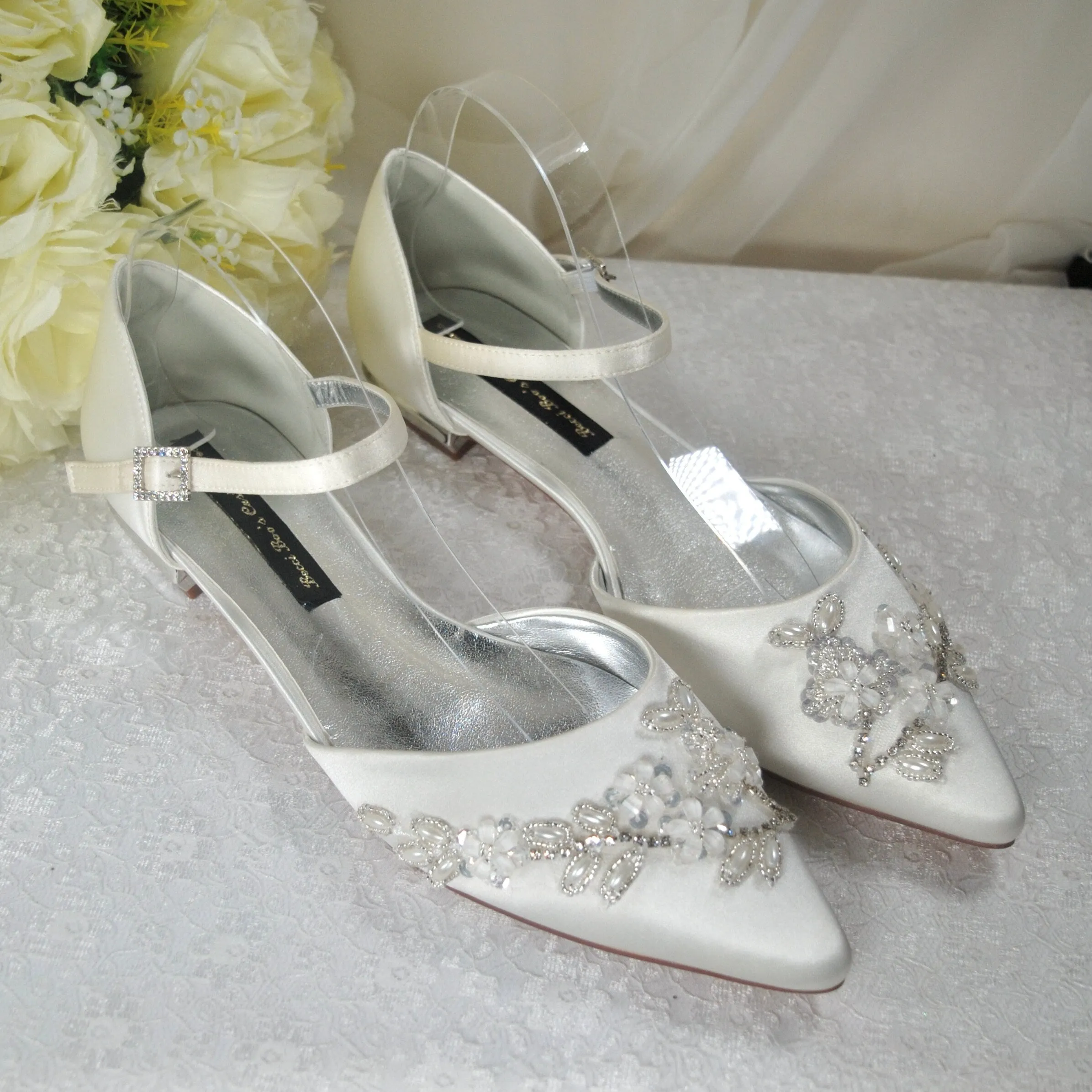 Flat Floral Beaded Bridal SandalsSize UK6/US8.5