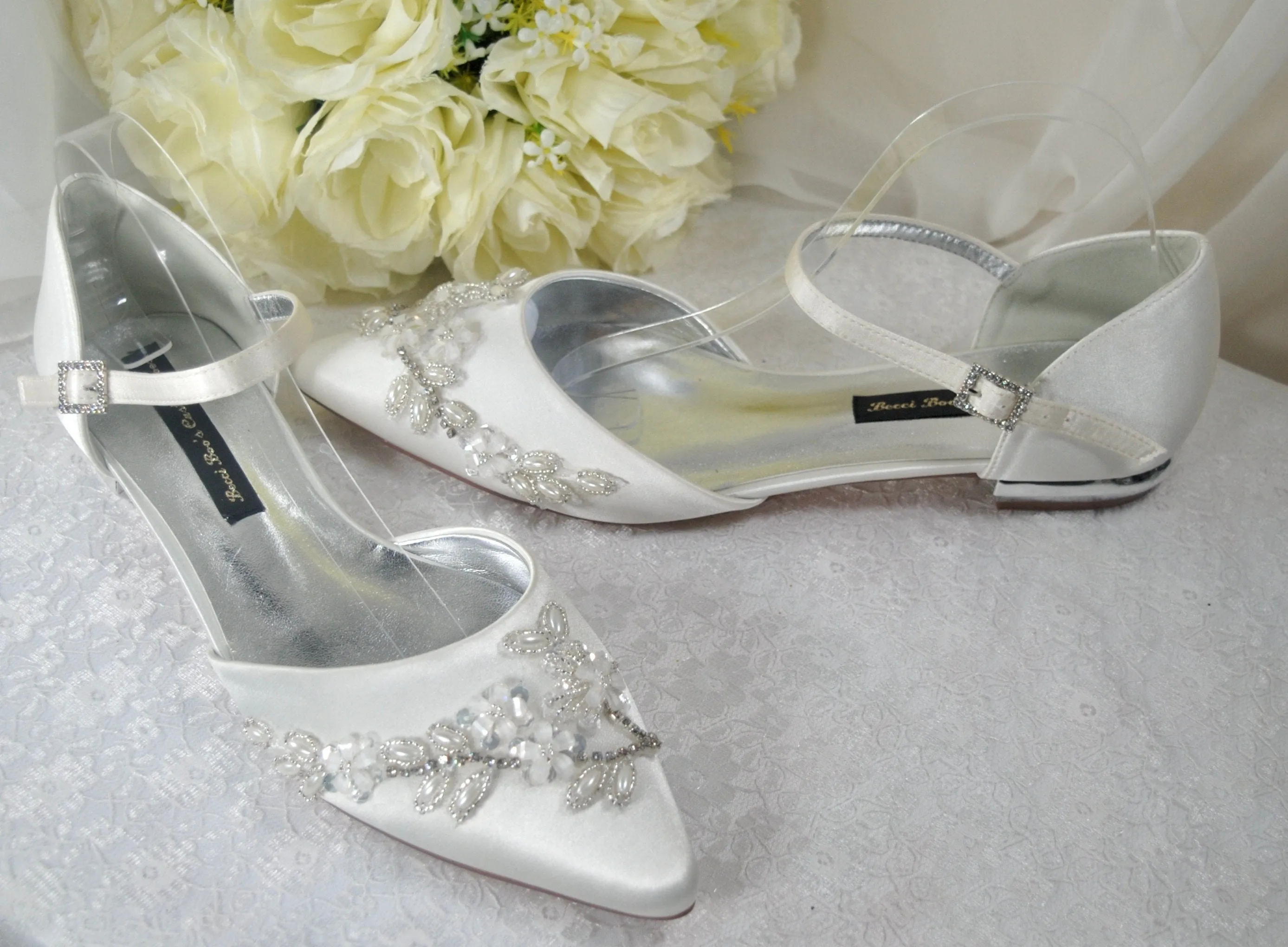 Flat Floral Beaded Bridal SandalsSize UK6/US8.5