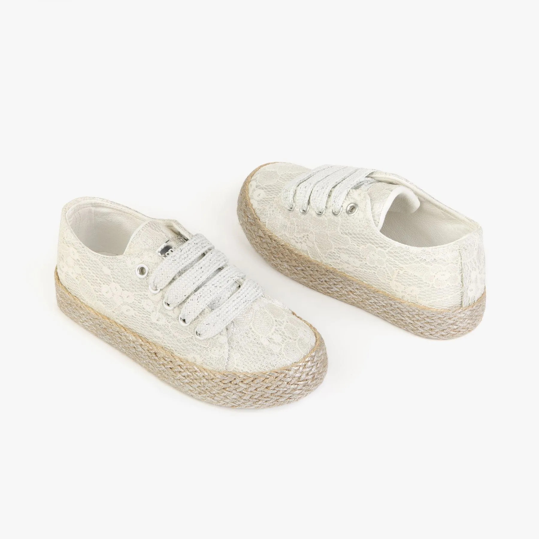 Girl's White Embroidered Sneakers
