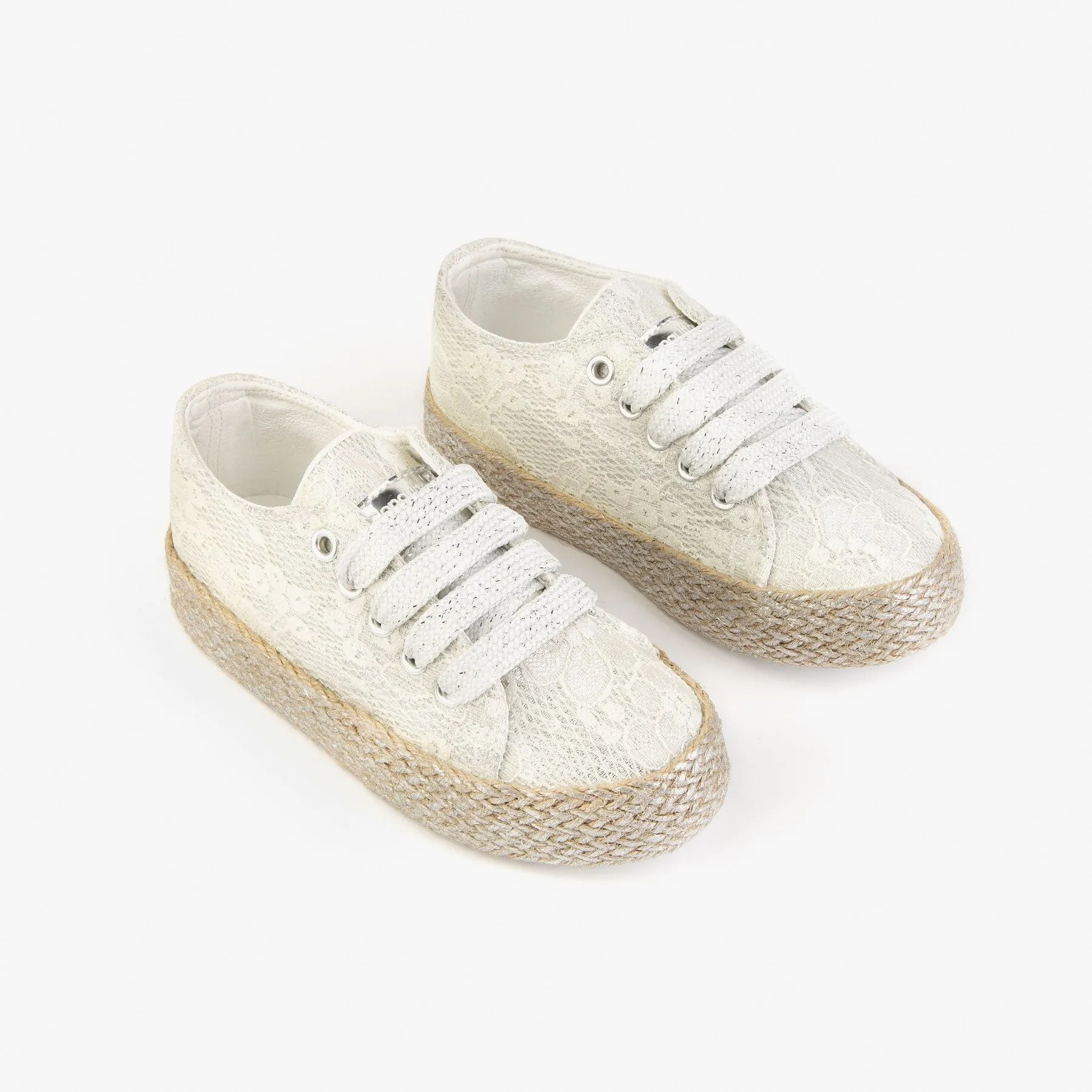 Girl's White Embroidered Sneakers