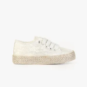Girl's White Embroidered Sneakers