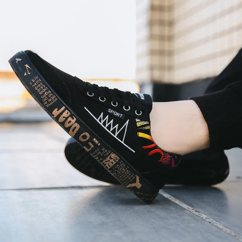 Graffiti Canvas Shoes Men Breathable Flat Casual Shoes