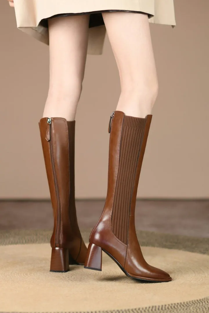 High Leather Boots Whit Zip