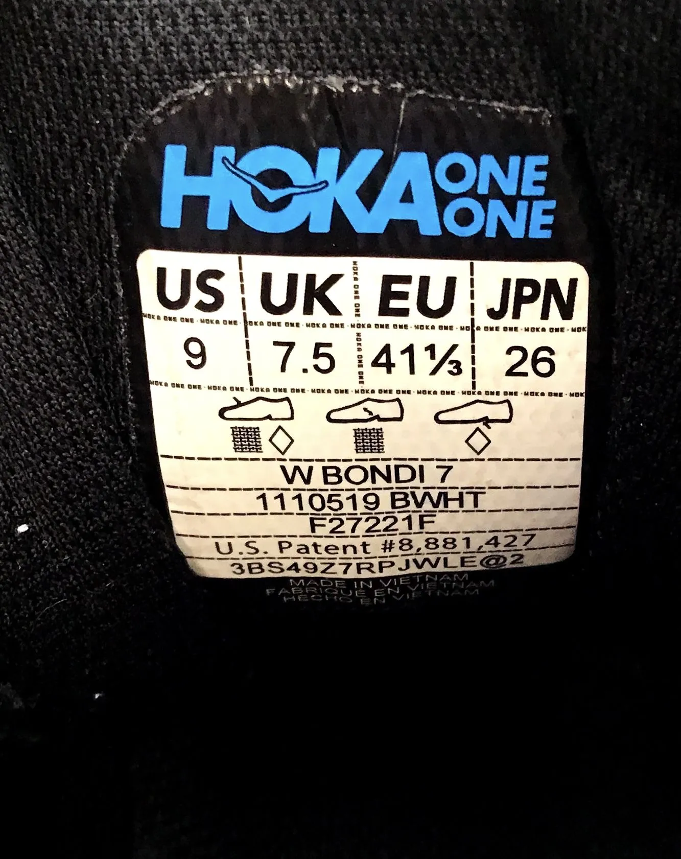 Hoka One One Women's Bondi 7 1110519 BWHT Black Athletic Shoes - Size 9