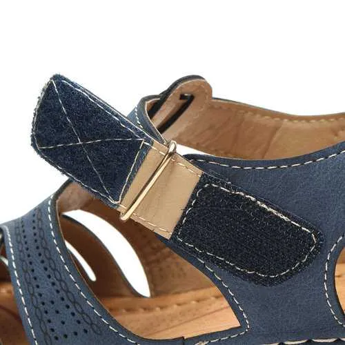 Hollow Out Hook Loop Wedges Sandals