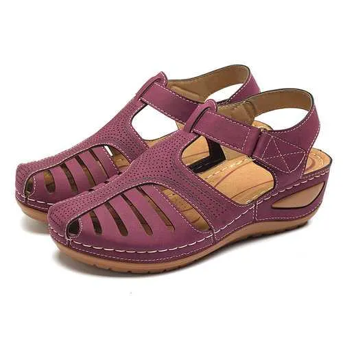 Hollow Out Hook Loop Wedges Sandals
