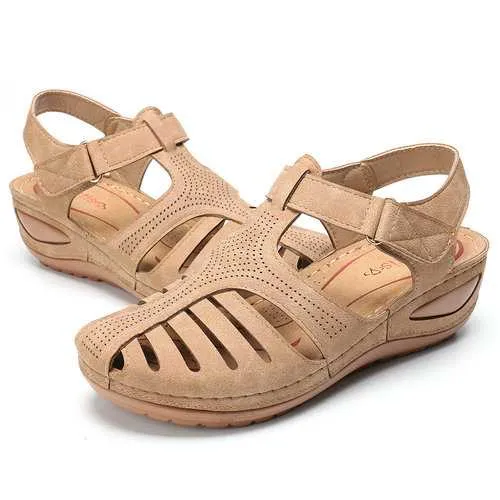 Hollow Out Hook Loop Wedges Sandals