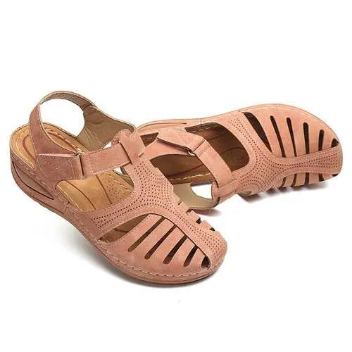 Hollow Out Hook Loop Wedges Sandals