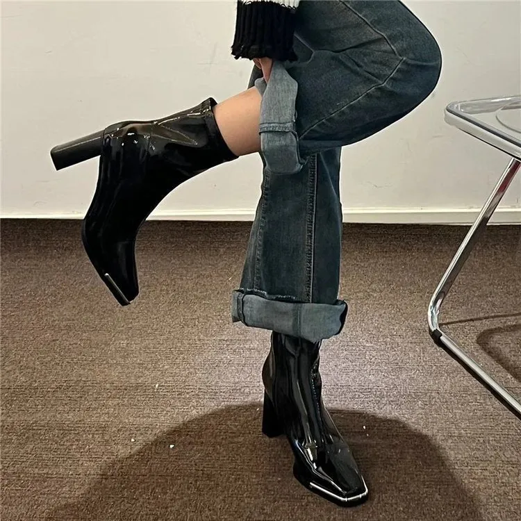 KalonBd New square head patent leather boots