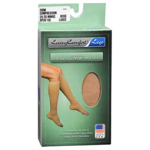 Loving Comfort Knee High Support Stockings Firm Beige Open Toe Count of 2 By Scott Specialties