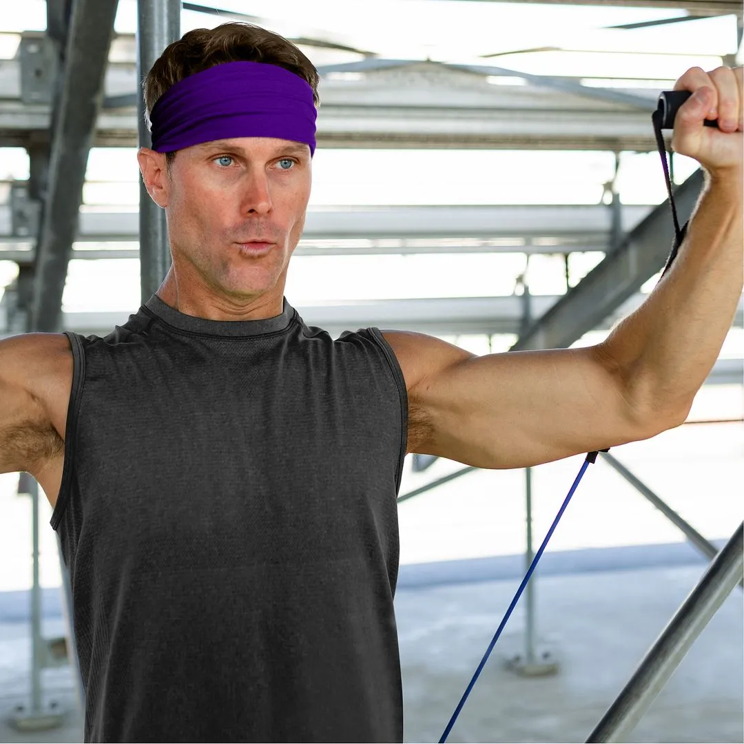 Men's Headbands Cotton Jersey 5" Wide Sports Fitness Yoga Made in the USA Purple