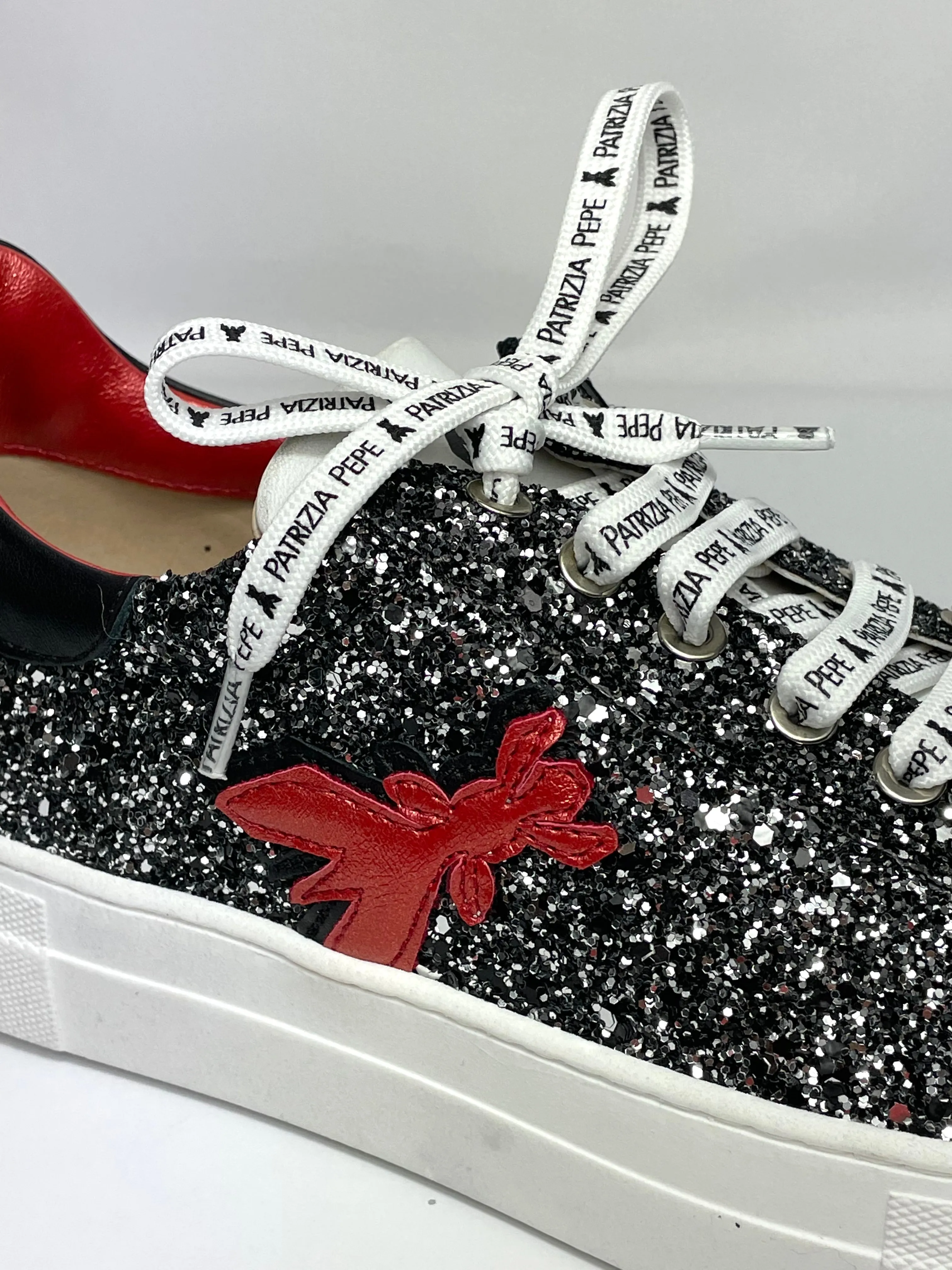 PATRIZIA PEPE Women's Glitter Sneakers in Nero/Silver UK 7/EU 41