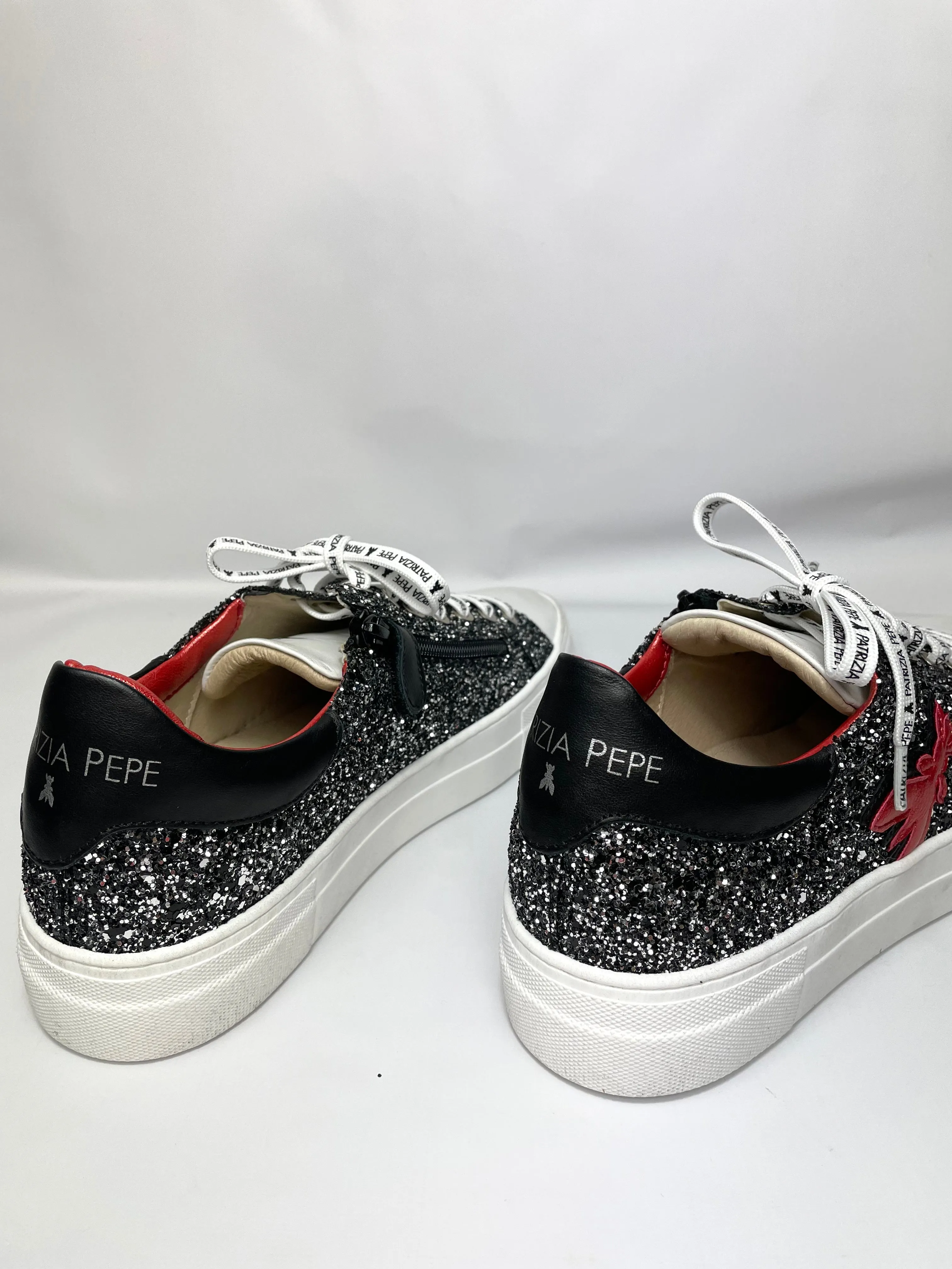 PATRIZIA PEPE Women's Glitter Sneakers in Nero/Silver UK 7/EU 41