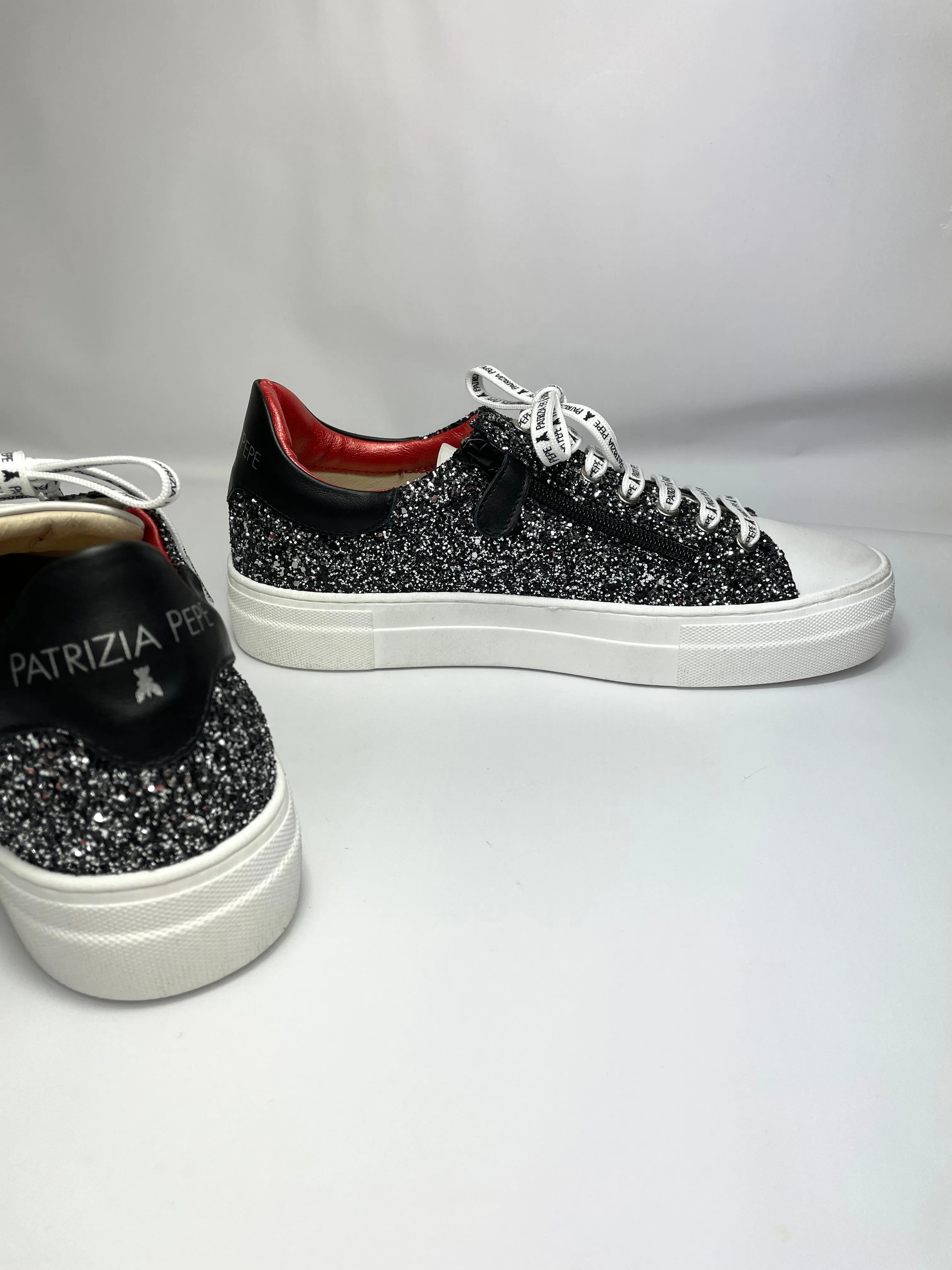 PATRIZIA PEPE Women's Glitter Sneakers in Nero/Silver UK 7/EU 41